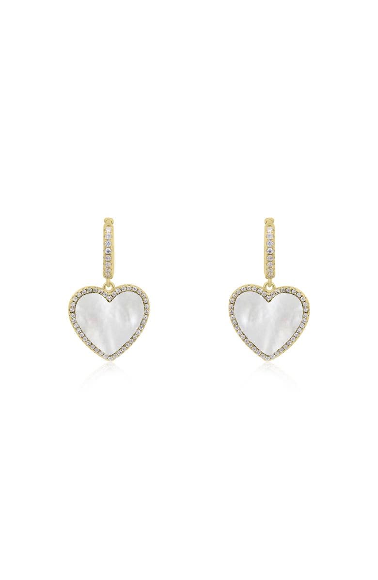 The Lovery Fine Jewelry Large Mother of Pearl CZ Halo Heart Dangle Earrings, Alternate, color, Mother Of Pearl