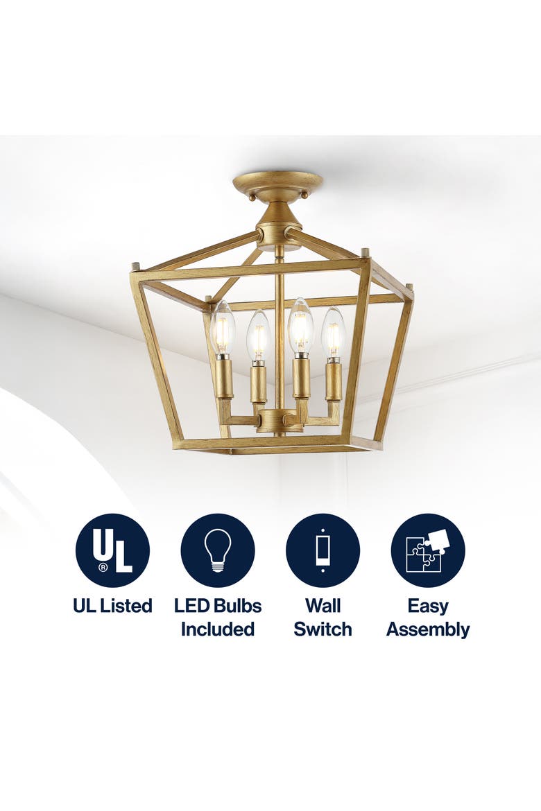 Plains 4-Light Iron Modern Farmhouse LED Flush Mount, Alternate, color, Brass Gold
