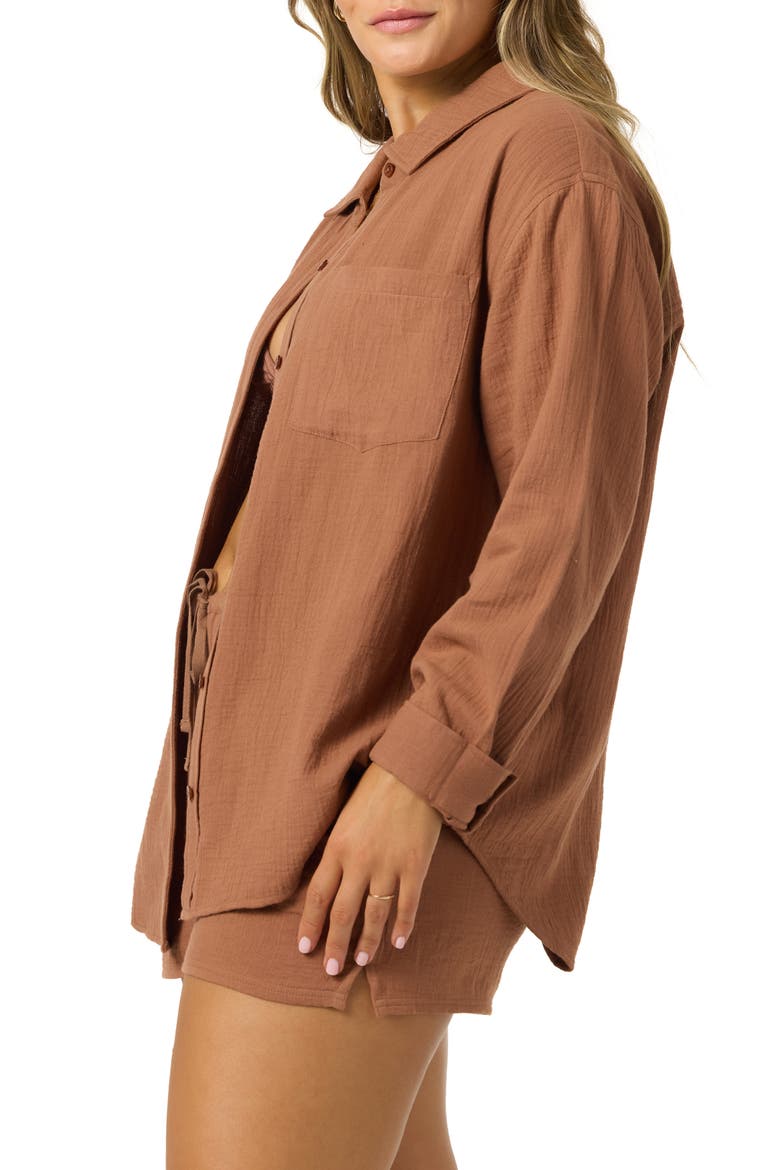 Leni Relaxed Fit Cotton Cover-Up Shirt, Alternate, color, CAROB BROW