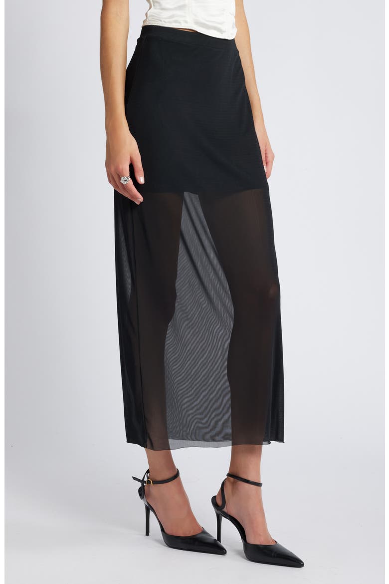Sheer Mesh Midi Skirt, Alternate, color, BLACK