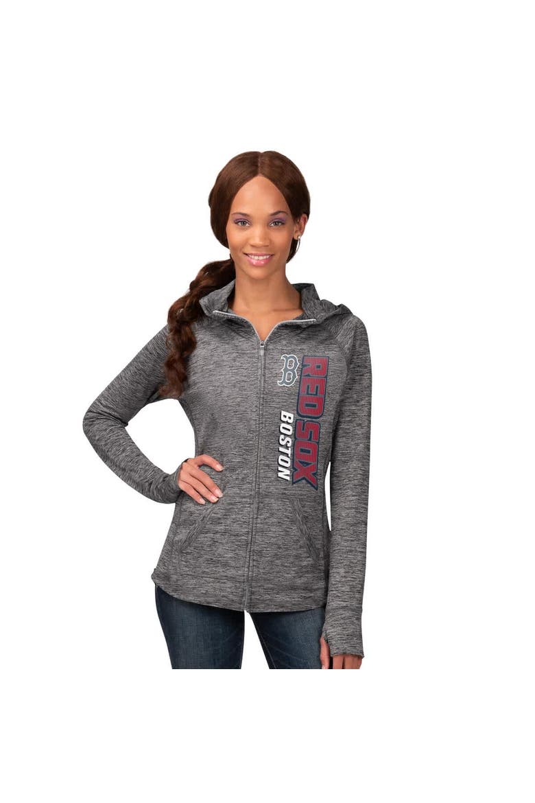 Women's G-III 4Her by Carl Banks  Heather Gray Boston Red Sox Defender Space Dye Raglan Full-Zip Hoodie, Alternate, color, Heather Gray