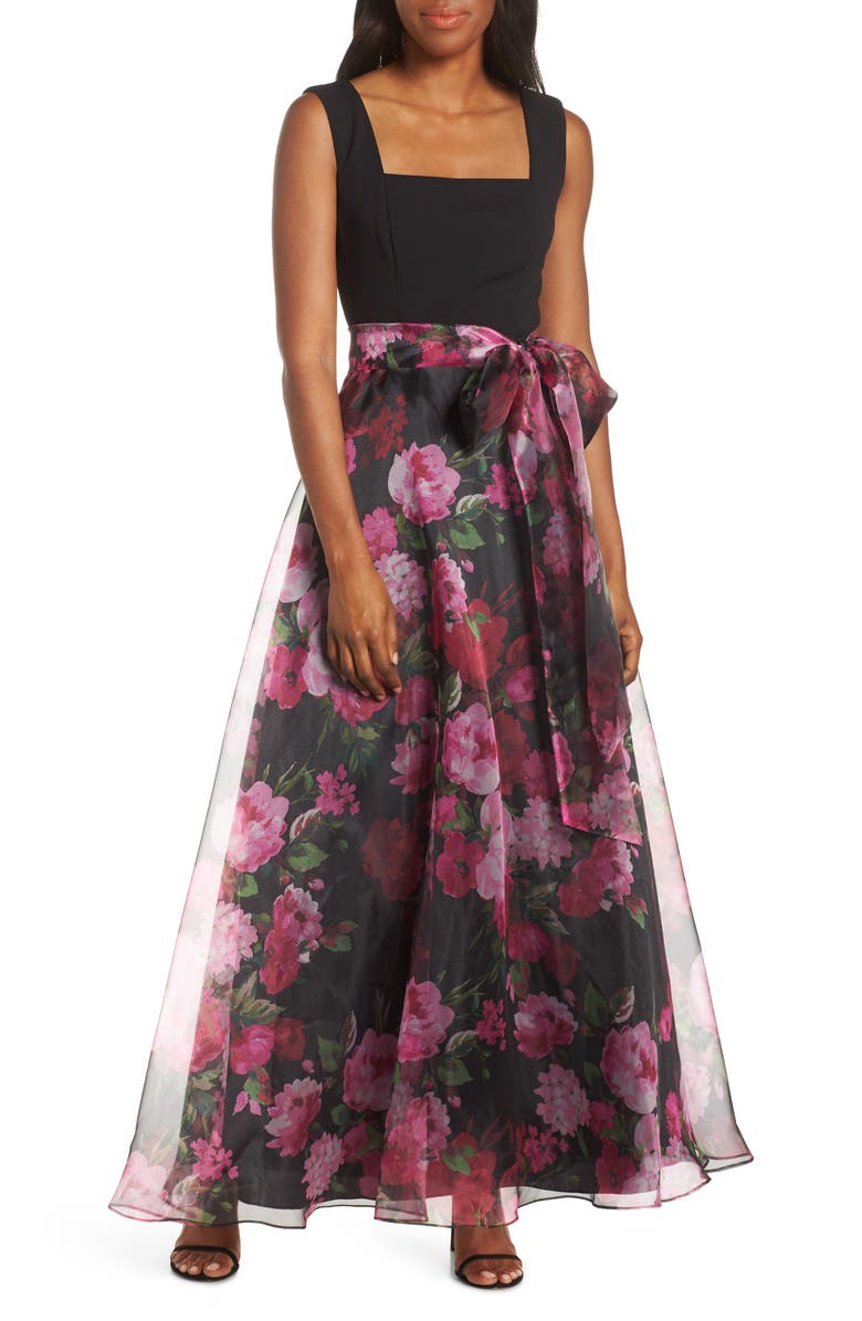 Eliza J Floral Organza Gown, Main, color, 