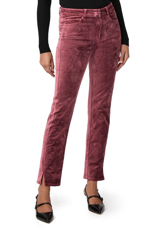 Cindy Twist Seam High Waist Ankle Straight Leg Velvet Pants