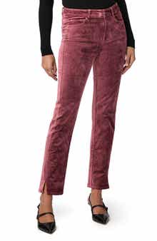 Cindy Twist Seam High Waist Ankle Straight Leg Velvet Pants