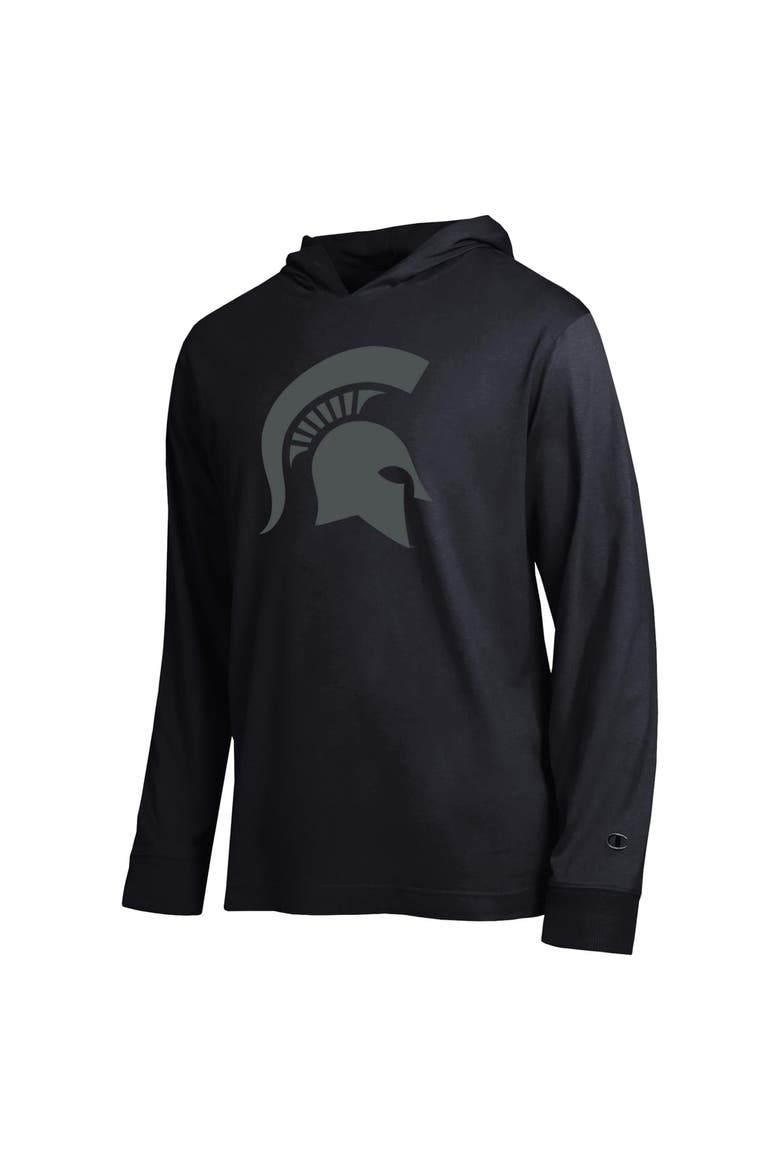 Men's Champion  Black Michigan State Spartans Tonal All-Star Long Sleeve Hooded T-Shirt, Alternate, color, Black
