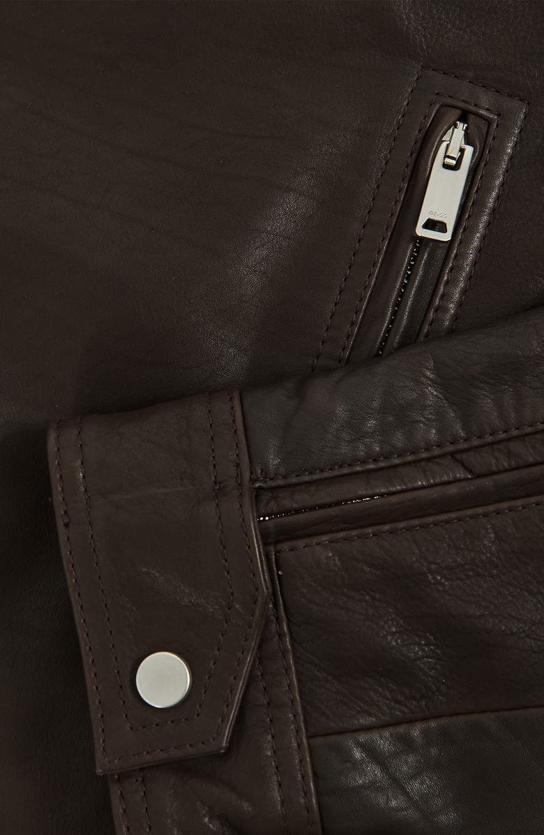 Reiss Lidia Leather Moto Jacket, Alternate, color, Chocolate Brown