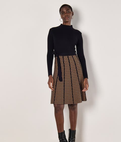 Geo Skirt Tie Waist Knit Dress