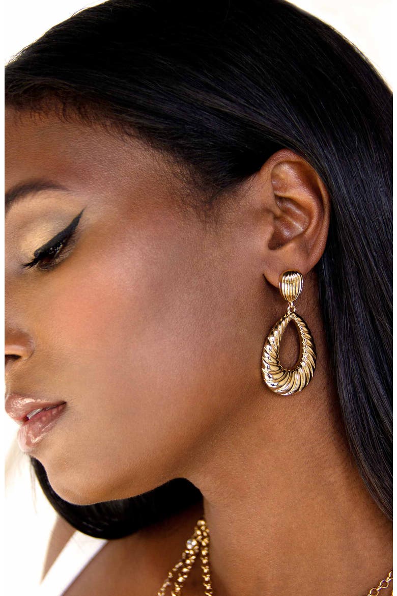 Teardrop Wave Drop Earrings, Alternate, color, GOLD