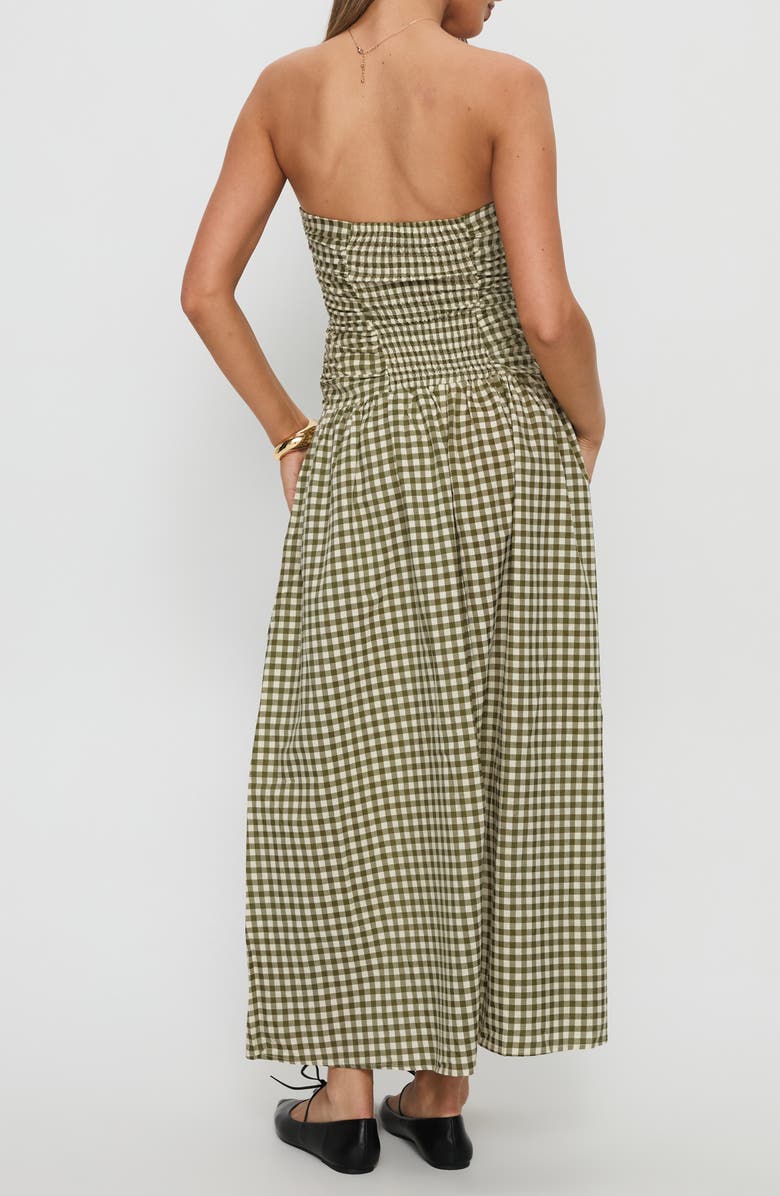 Princess Polly Frankey Strapless Gingham Drop Waist Maxi Dress, Alternate, color, Green Check