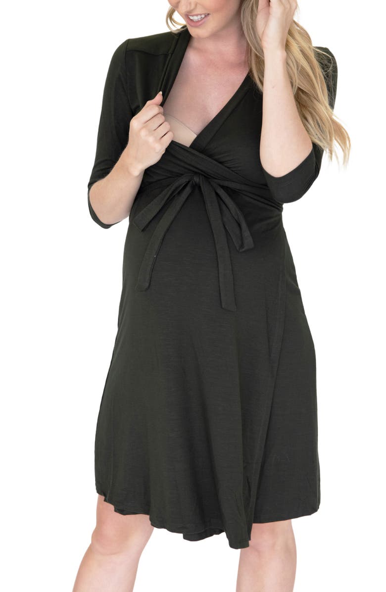 Angel Maternity Maternity/Nursing Wrap Dress, Alternate, color, Khaki