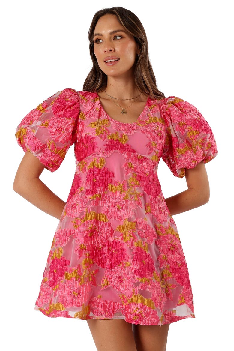 Jordin Floral Puff Sleeve Minidress, Alternate, color, PINK
