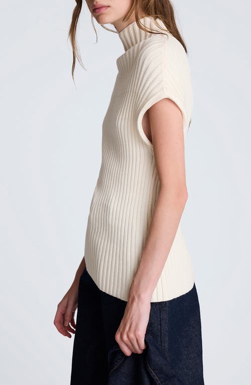 Kenneth Cole Ribbed Mock Neck Asymmetric Hem Top In White