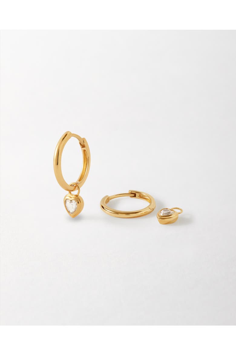 Solid Gold Heart White Sapphire Hoop Earrings, Main, color, Metallic Gold