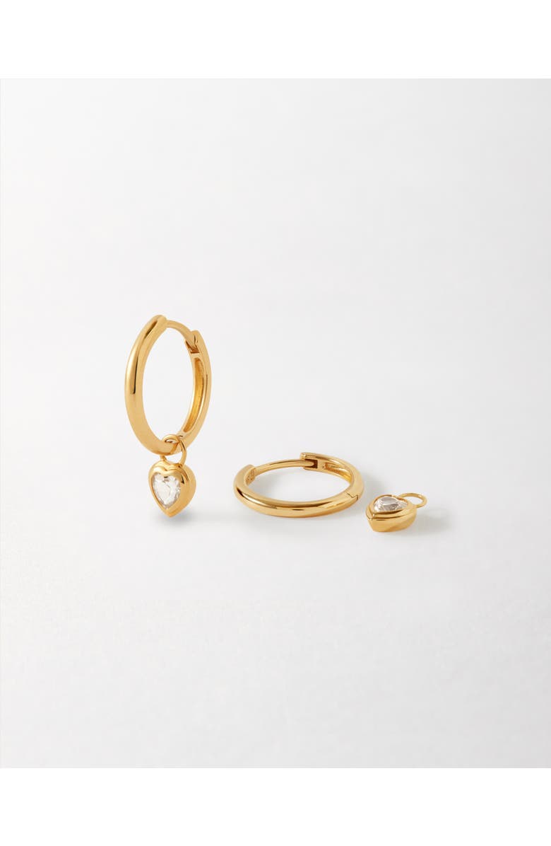 Edge of Ember Solid Gold Heart White Sapphire Hoop Earrings, Main, color, Metallic Gold
