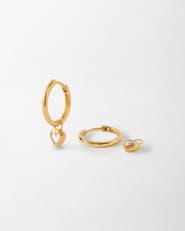 Edge of Ember Solid Gold Heart White Sapphire Hoop Earrings