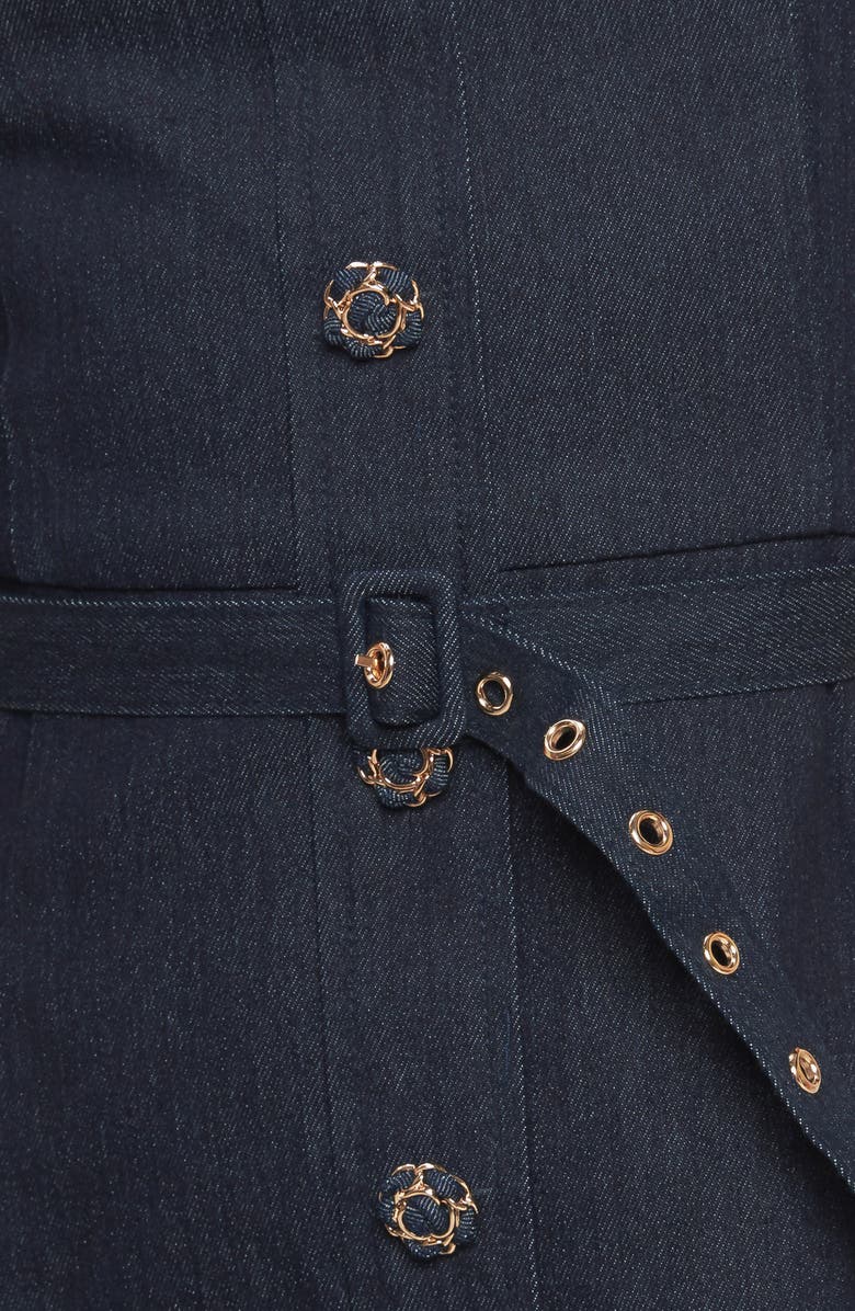 FLYING TOMATO Puff Shoulder Denim Minidress, Alternate, color, Dark Indigo