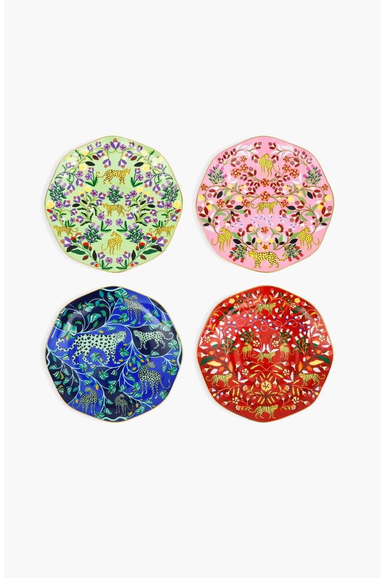 Leopards Forest Bone China Salad Plates, Set of Four, Main, color, Green