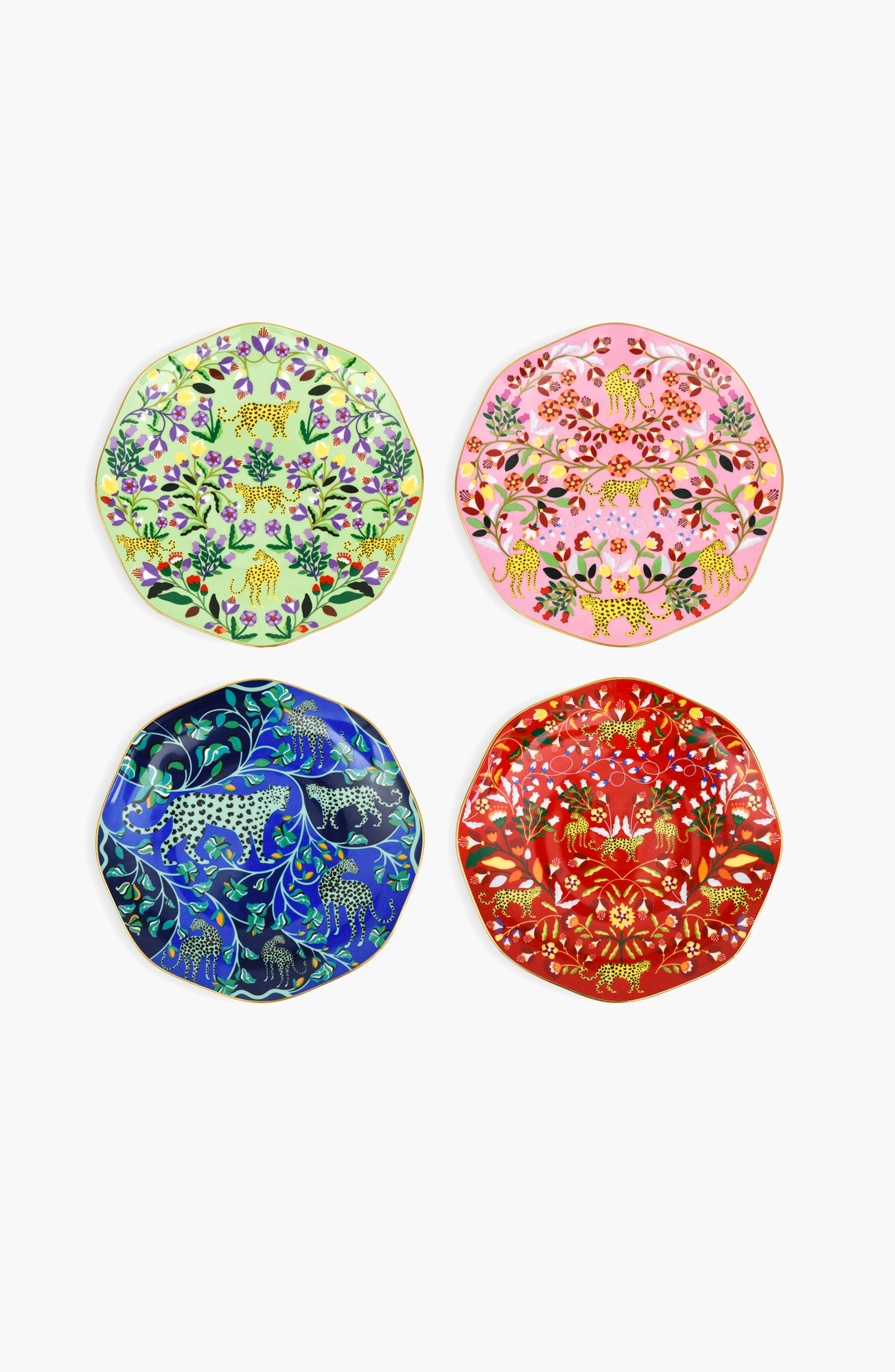 Jessie Zhao New York Leopards Forest Bone China Salad Plates, Set of Four - Green