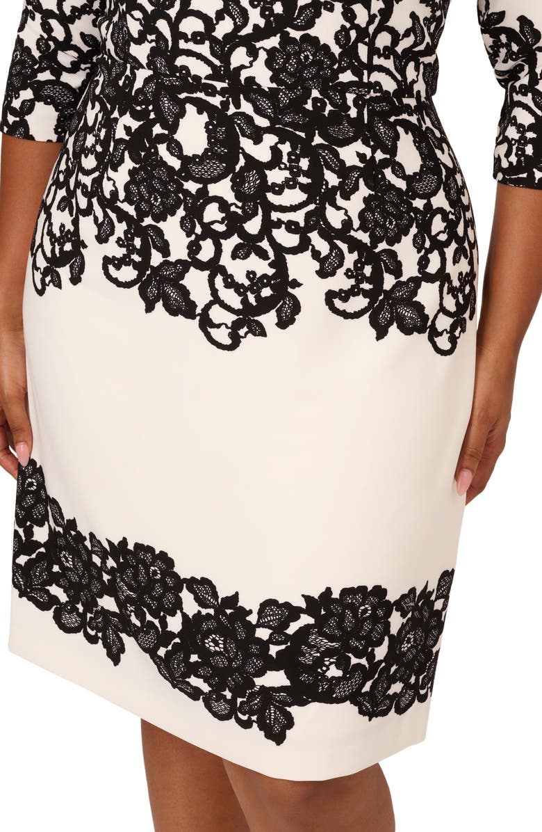 Adrianna Papell Scroll Lace Sheath Dress, Alternate, color, Ivory/ Black