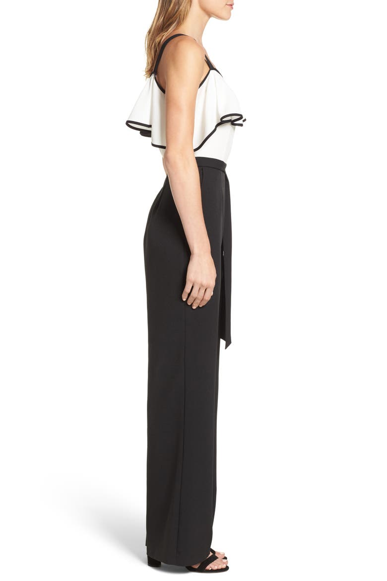 Ruffle Jumpsuit, Alternate, color, BLACK/ IVORY