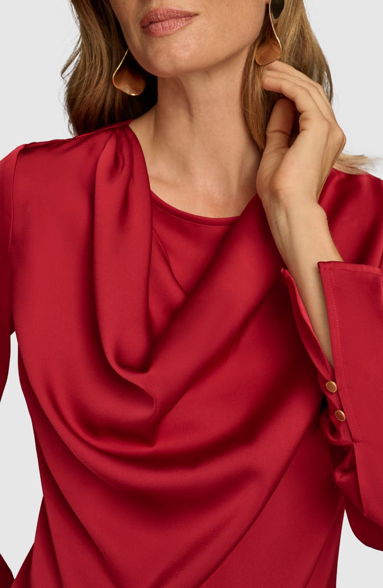 Donna Karan New York Satin Cowl Neck Top, Alternate, color, Metropolitan Red