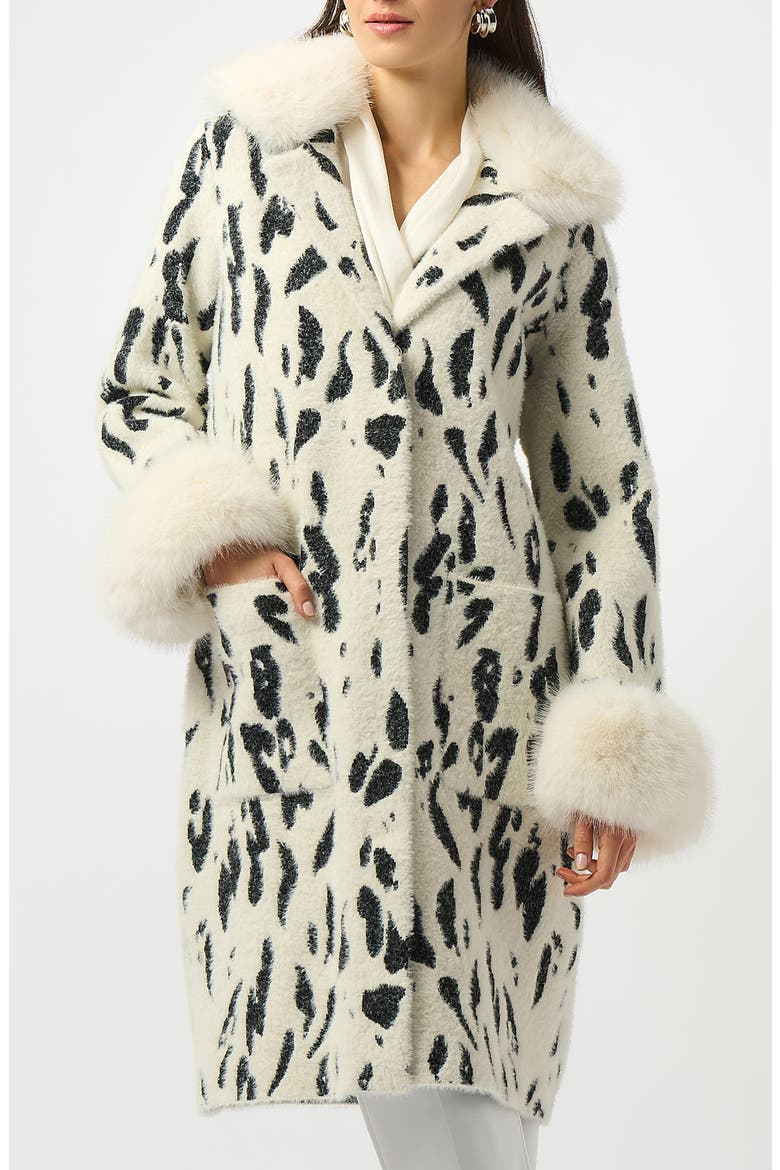 Faux Fur Trim Feather Yarn Coat, Main, color, WINTER WHITE/ BLACK