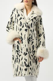 Joseph Ribkoff Faux Fur Trim Feather Yarn Coat
