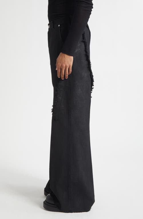 Rick Owens Joris Mixed Media Bootcut Jeans In Black