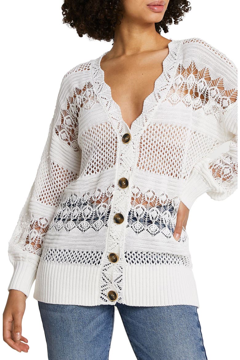 Pretty Crochet Cardigan, Main, color, WHITE