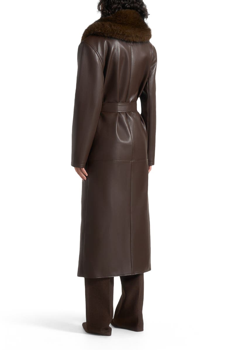Manière De Voir Cenya Fur Collar Belted Leather Coat, Alternate, color, Brown