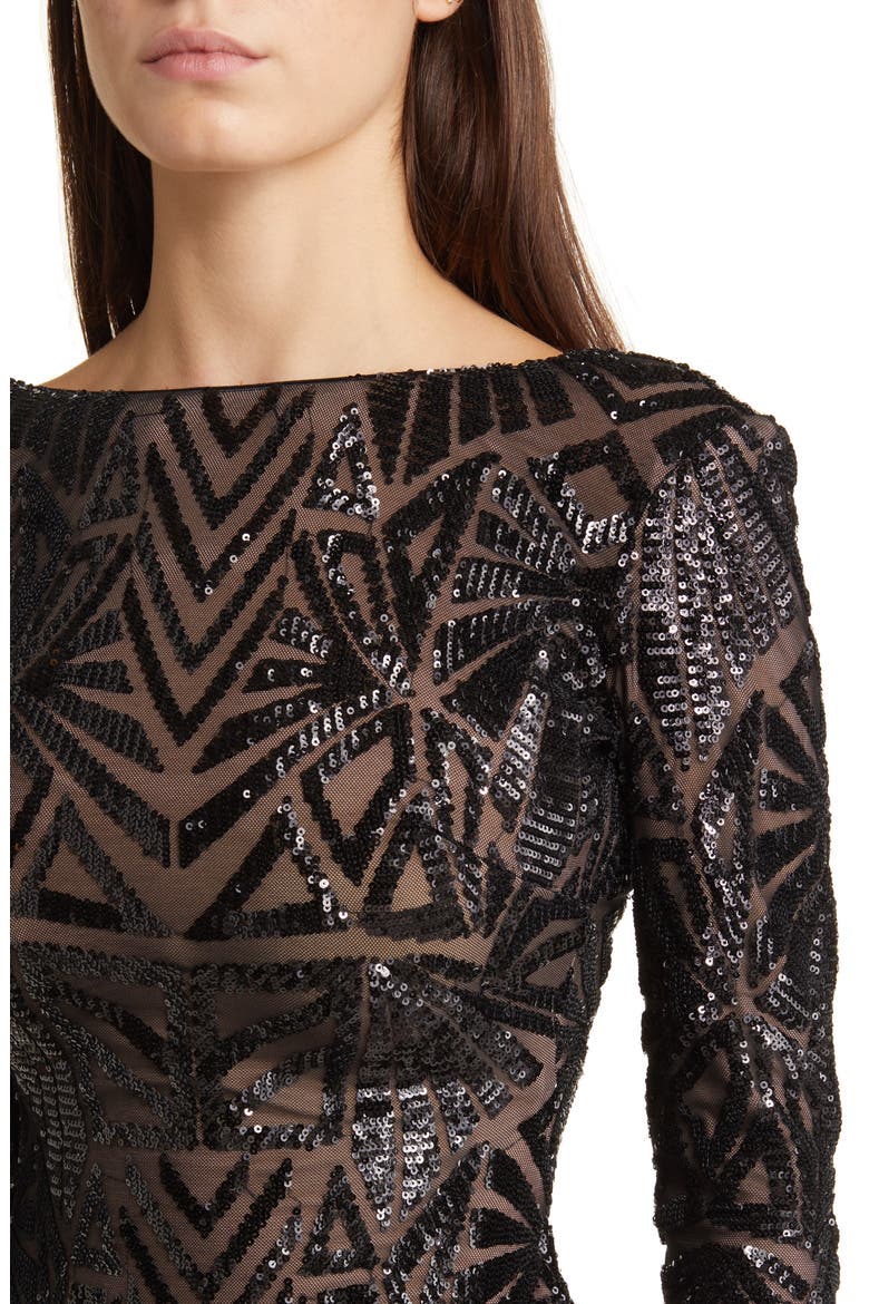 Emery Long Sleeve Sequin Cocktail Dress, Alternate, color, BLACK