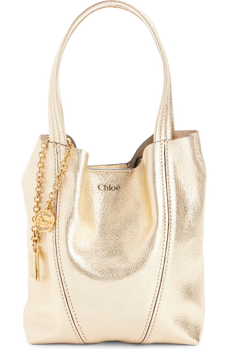 Chloé Small Spin Metallic Leather Tote, Main, color, Light Gold