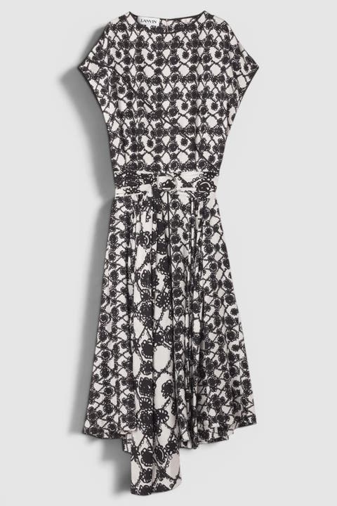 PRINTED SILK DRAPED DRESS