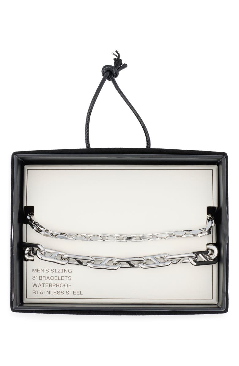NORDSTROM RACK Men's 2-Pack Stainless Steel Chain Link Bracelets, Main, color, Stainless