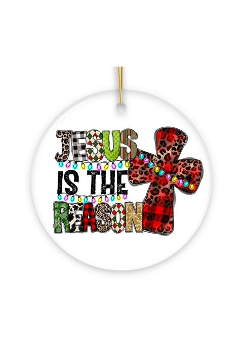 Jesus Is The Reason Plaid Cross Ceramic Ornament