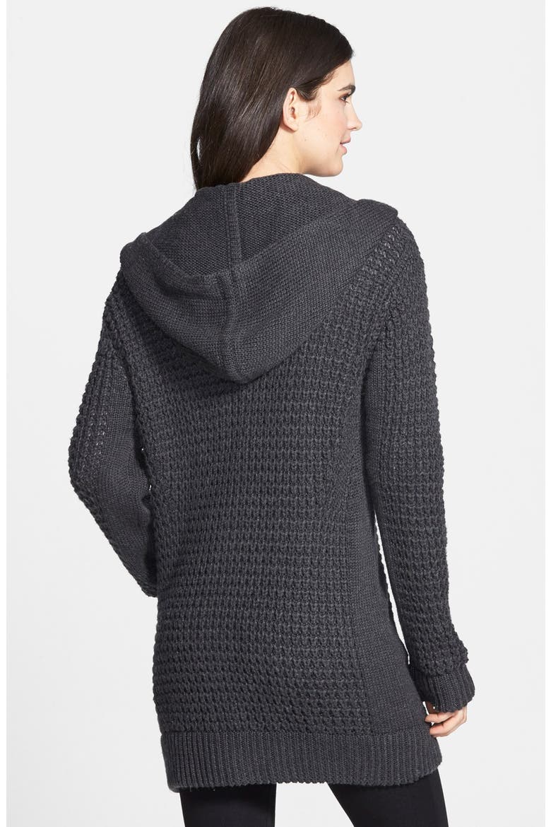 Waffle Knit Sweater Coat, Alternate, color, HEATHER DARK CHARCOAL