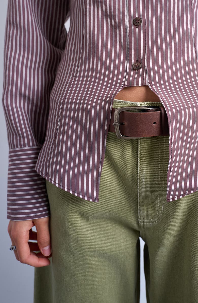 Topshop Split Front Cotton Blend Button-Up Shirt, Alternate, color, Burgundy