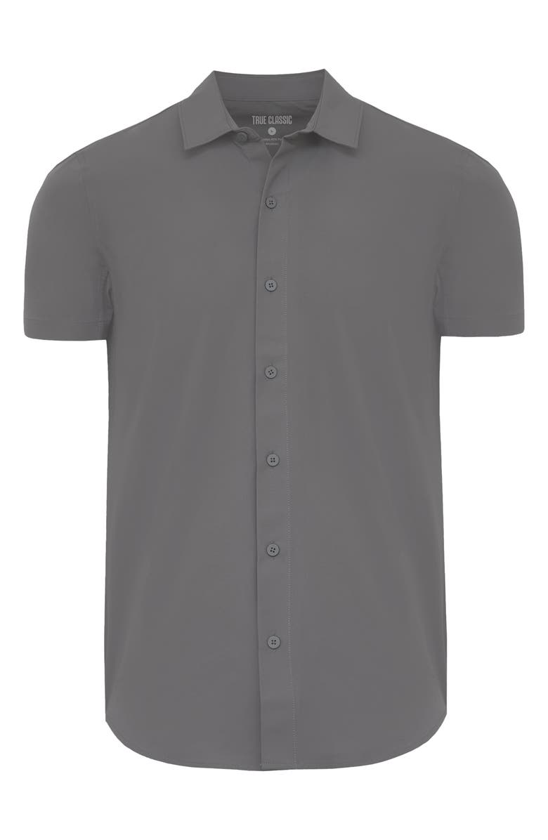 True Classic Commuter Slim Fit 4-Way Stretch Short Sleeve Button-Up Shirt, Alternate, color, Carbon