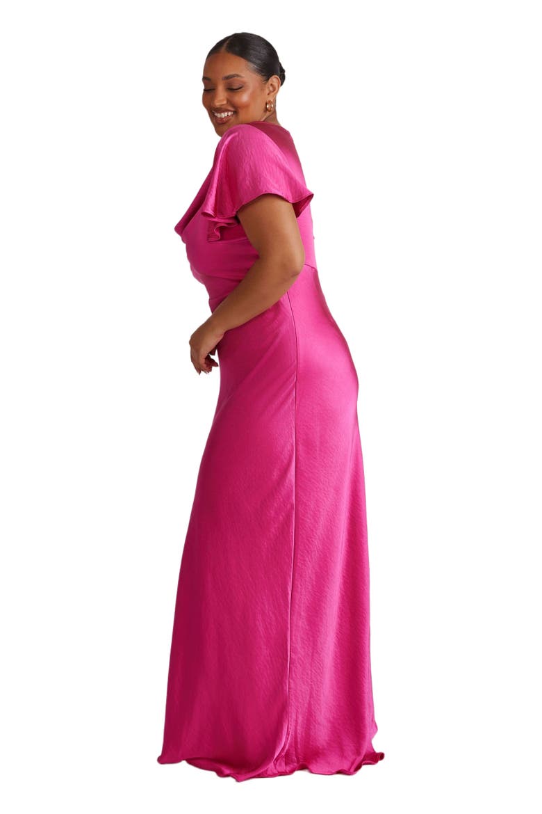 Flutter Sleeve Satin Bridesmaid Dress, Alternate, color, Fuchsia