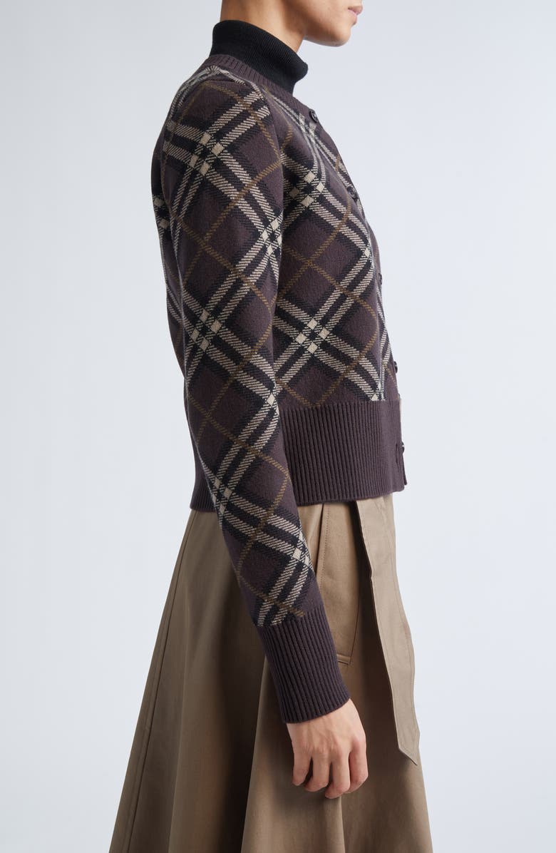Burberry Georgette Check Wool & Cashmere Blend Cardigan, Alternate, color, Truffle Ip Check