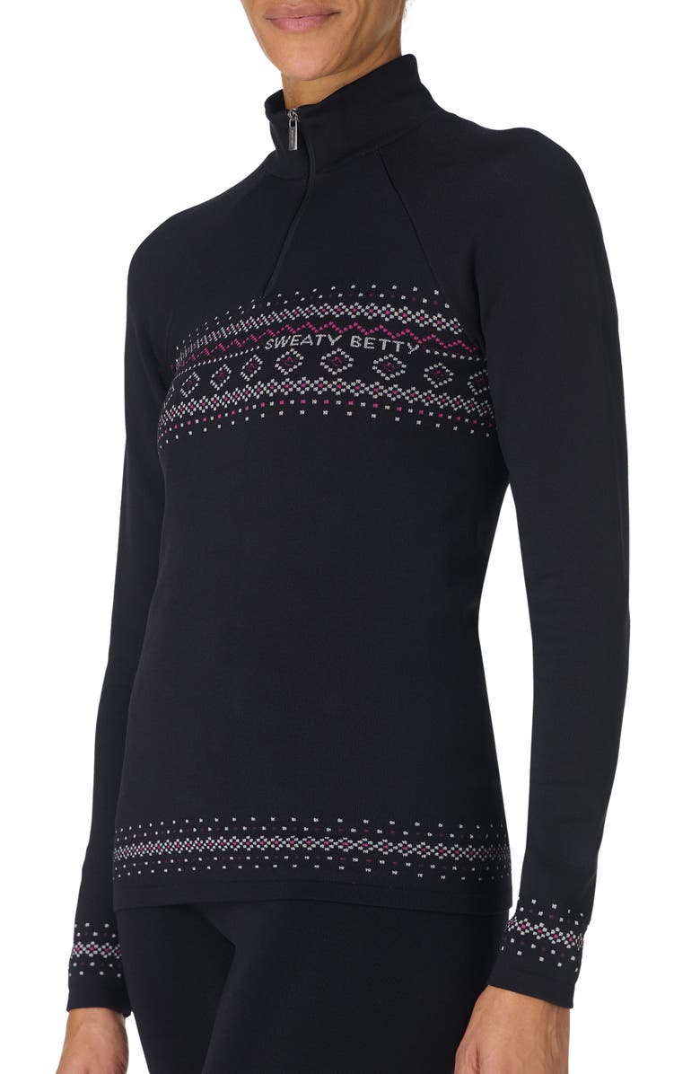 Sweaty Betty Fair Isle Base Layer Half Zip Pullover, Alternate, color, Black Ski Fair Isle Jacquard