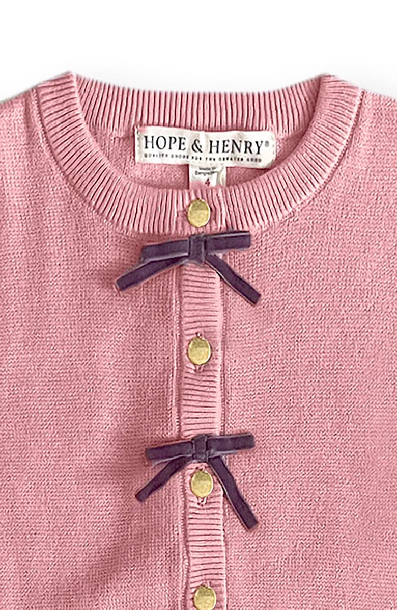 Hope & Henry Kids' Organic Button Front Bow Detail Sweater Dress, Alternate, color, Rose