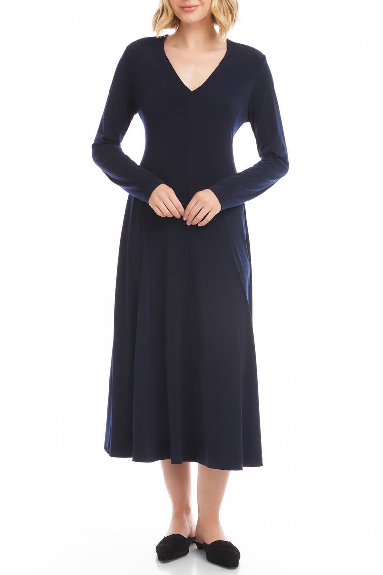 Kate Long Sleeve Travel Jersey Midi Dress, Main, color, NAVY