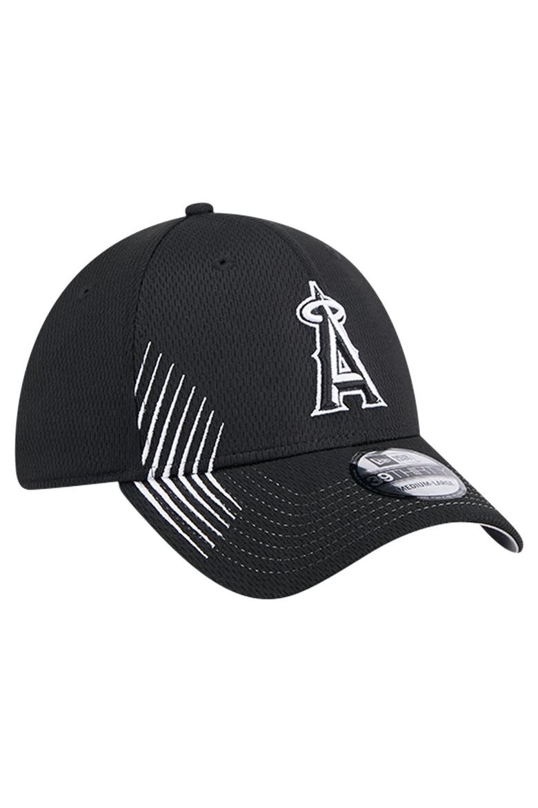Men's New Era Black Los Angeles Angels Active Dash Mark 39THIRTY Flex Hat, Alternate, color, Black