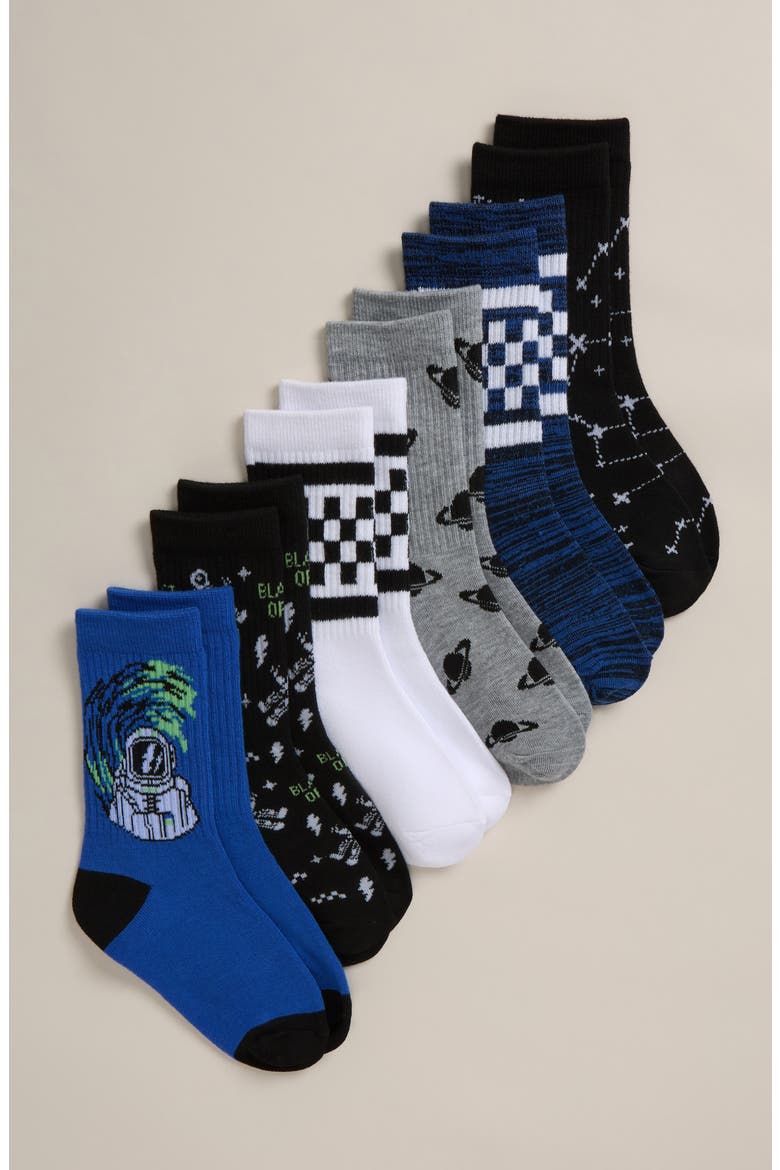 Kids' Assorted 6-Pack Novelty Crew Socks, Main, color, BLUE BEAUCOUP ASTRONAUTS