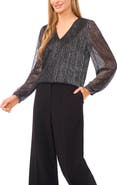 Halogen® Metallic Plissé V-Neck Top
