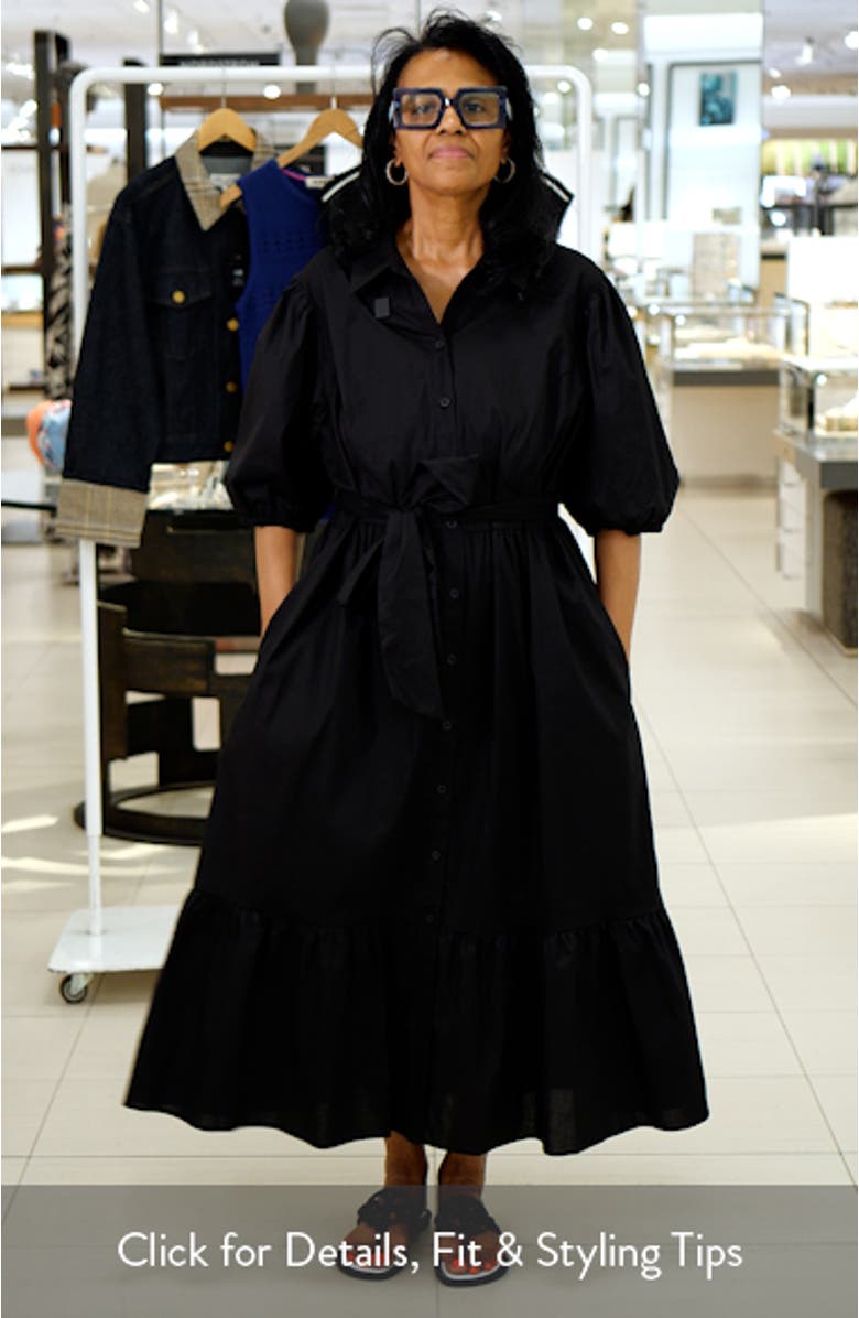 Ruffle Hem Stretch Cotton Shirtdress, sales video thumbnail