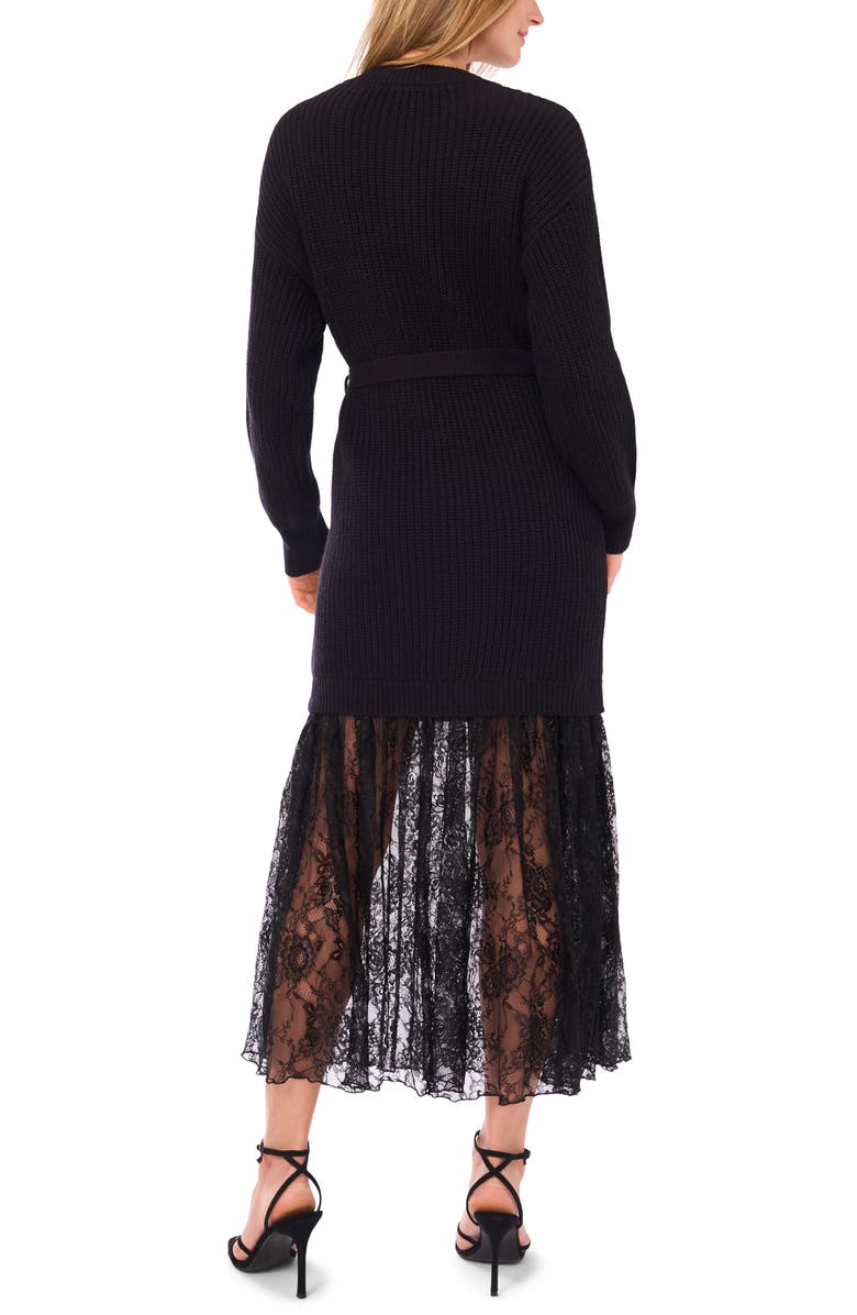 Vince Camuto Lace Detail Long Sleeve Sweater Dress, Alternate, color, Rich Black