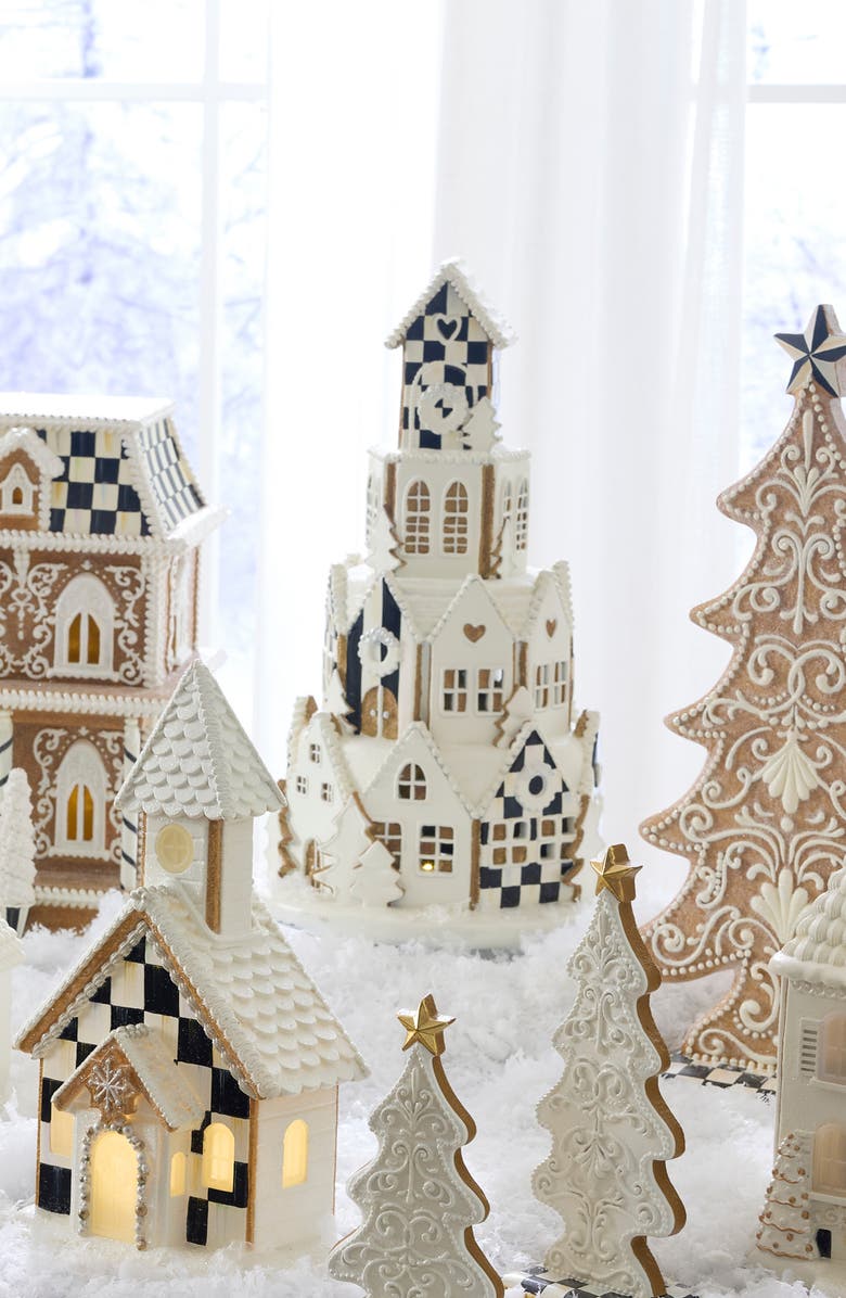 MACKENZIE CHILDS Gingerbread Round Illuminated Village Figurine, Alternate, color, White