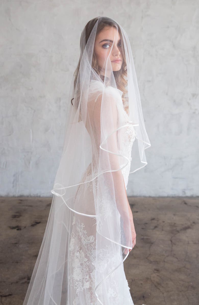 Brides & Hairpins Iven Satin Edge Tulle Chapel Veil, Alternate, color, Ivory